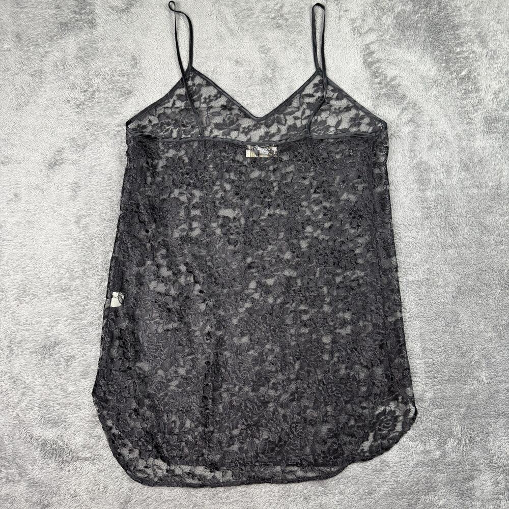 Vintage Alexandra Nicole Black Lace Cami Made USA Sheer Floral Spaghetti Top
